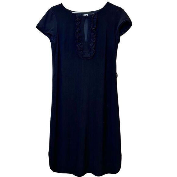 Oc By Oc Ruffle Keyhole Cap Sleeve Stretch Lined Shift Dress Black Size 4 - Picture 1 of 5